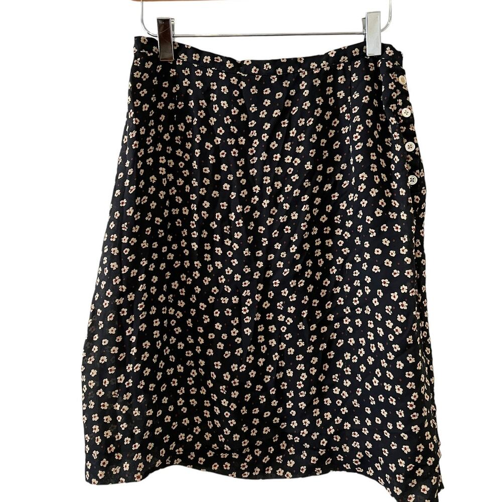 Banana Republic Y2K Rayon Button Detail Skirt Dark Ditzy Floral Print